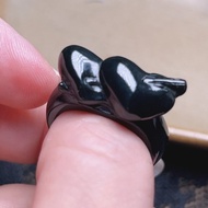 【求‧緣】烏雞雙心玉戒指 | 國際14圍 | 天然緬甸翡翠A貨 | 送禮