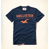 เสื้อยืดคอกลม【เสื้อยืดใหม่】H70 Hollister t-shirt cotton round neck fashion tee for men applique dark blue tshirt S-5XL