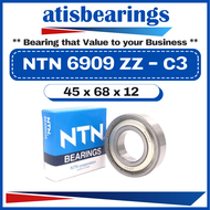 NTN 6909 ZZ ( 45 x 68 x 12 ) 100% AUTHENTIC Made In JAPAN Shielded Type Deep Groove Ball Bearings