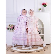 Dungdungkids Gamis Anak Perempuan Vanesha Ceruty Motif Bunga Plisket Free Jilbab Segi Empat 5 - 11 T