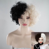 Black White Witch Cruella COS Wig Spotted Dog Cruella Ladies Full Headgear Batch KLUG