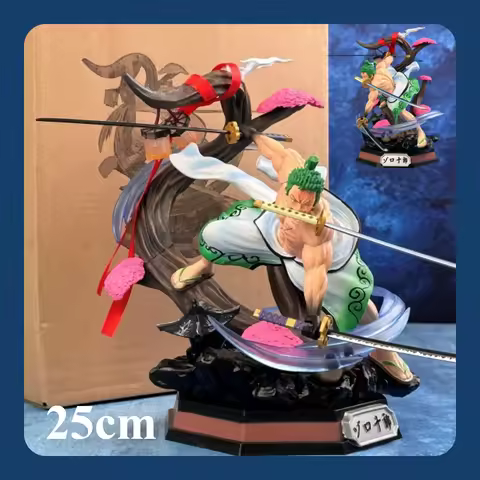25cm Anime One Piece Zoro Wano Kimono Three Sword Style Luminous GK Statue Box Set Collectible Model