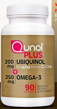 Qunol Plus Ubiquinol CoQ10 with Omega 3 Fish Oil Extra Strength Antioxidant for Heart Health 90 softgels