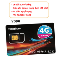 Sim 4G Vina VD90 BIG120 D169G Data thoải mái Đàm thoại thả ga Gia hạn theo tháng CHỈ 90K FREESH