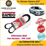(1@pc) V-Belt Original BANDO Alternator Fan Aircond Belt Nissan Almera N17 7PK1125