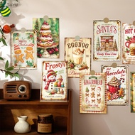 12Pcs Vintage Christmas Tin Sign Wall Art Set – Retro Holiday Prints Featuring Gingerbread Man, Sant