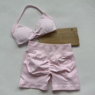 DFYNE Summer Hot-selling Butter Pearl Pink Series Bra Square Neck Shorts Sports Yoga Fitness Suit Wo