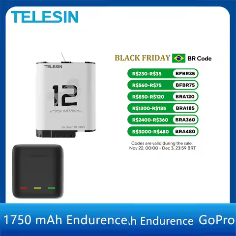 TELESIN Endurence Battery For GoPro Hero 12 11 10 9 1750 mAh Battery 3 Gopro Accessories optional Ba