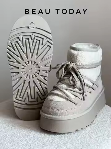 BEAUTODAY Snow Boots Women Cow Leather Solid Color Round Toe Thick Sole Slip-On Winter Keep Warm Lai