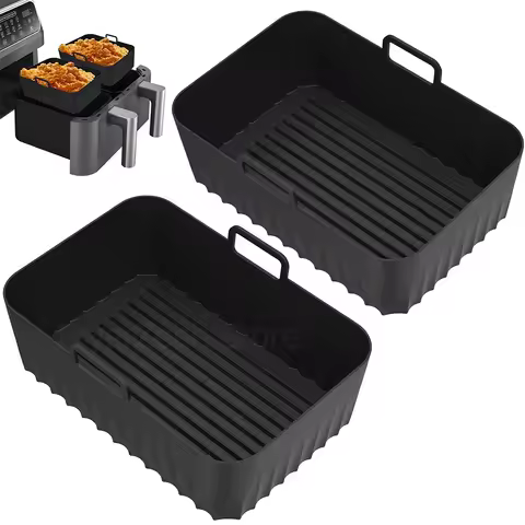 2Pcs Air Fryer Silicone Liners for Ninja AF400 AF300 DZ201 DZ401 Reusable Rectangular Baking Tray fo