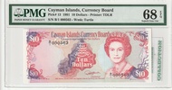 Cayman Islands 10 Dollars (1991) – Serial B/1 000563 (3-Digit Low SN) – PMG 68 EPQ TOP POP (1 of 5)