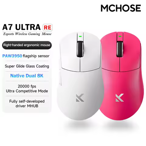MCHOSE A7 Ultra RE Ergonomic Gaming Mouse PAW3950 Dual 8K 42000DPI With Super Glide Super Glide Coat