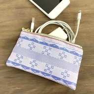 【琉球藍染圖紋】榻榻米布邊 扁平迷你收納包 零錢包 卡片夾 淺藍色 白色 沖繩 Chura Hori 幸運物