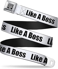 Seatbelt Belt - LIKE A BOSS White/Black - 1.0" Wide - 20-36 Inches in Length