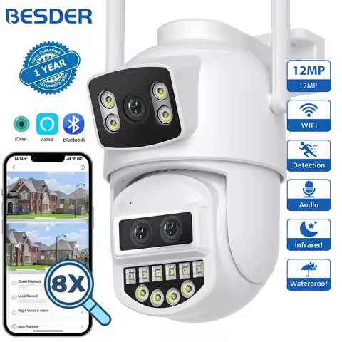 BESDER 6K 12MP Wifi Camera PTZ Dual Screen 8X Digital Zoom AI Auto Tracking Outdoor 8MP CCTV IP Came