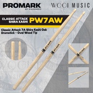 Promark PW7AW Classic Attack 7A Shira Kashi Oak Drumstick (Oval Wood Tip) - Made In USA
