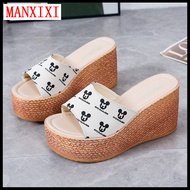 MANXIXI รองเท้าส้นสูงแฟชั่นสำหรับผู้หญิงรองเท้าแตะส้นตึกลายการ์ตูนน่ารักขนาด34-43 3.34นิ้ว