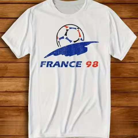 Men'S Retro Football T-Shirt From France 98 Features Official Logo and Number 98 Vintage Soccer Jers
