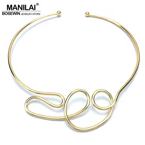 MANILAI Geometric Alloy Chokers Necklaces For Women Fashion Jewelry Bib Collar Necklace Statement Pu
