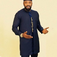 Korea Design 2023Kurta Lelaki Viral Slant Button Embroidery Men Shirt Long Sleeve Slim Fit Muslim Baju Melayu Formal Raya COD
