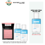 Combo Maybelline Phấn Má Hồng Mịn Lì 40 Proud Hồng Baby 4.5g + 2 Nước Tẩy Trang Mắt Môi 40ml
