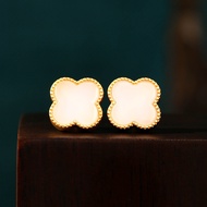 [WELOVE] Fashionable Exquisite 925 Silver Needle Imitation Jade Four-Leaf Clover Stud Earrings for Girlfriend 520 Holiday Gift