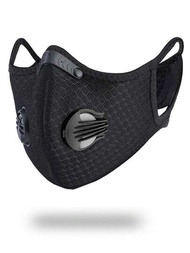 1個男女通用黑色網格透氣可重複使用活性碳濾芯口罩,防止太陽曬傷和防塵騎行口罩