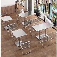 Stainless Steel Dining Table, Industrial Rectangle Table for Cafeteria, Snack Shop & Cafe