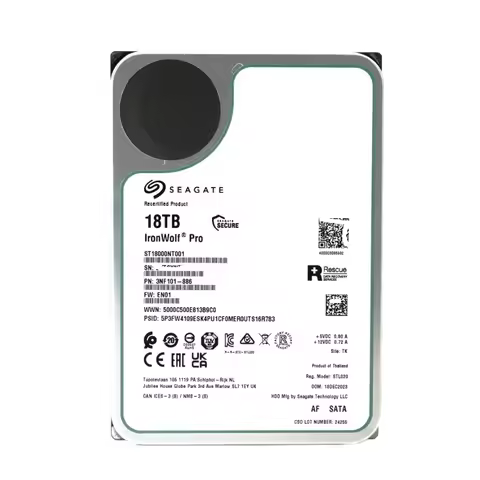 New IronWolf Pro ST18000NT001 18TB 7.2K RPM 256M SATA 6Gb/s NAS 3.5in Recertified Hard Drive
