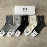 5 Pairs Boxed alo Mid-Tube Socks Simple Breathable Casual All-Match Couple Sports Socks