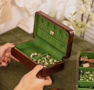 復古首飾盒 綠色絨布耳環戒指手鏈收納盒 禮物 日常收納 免費刻字