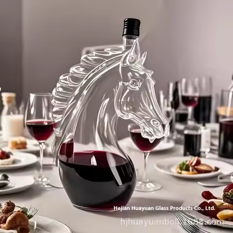 Whiskey Bottle Engraved Horse Head Shape Glass Decanter For Whiskey Bourbon Brandy Unique Liquor Bot