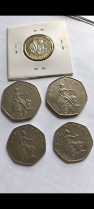 英國舊便士（ 50便士4個+1英鎊1個）共5個硬幣