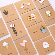 12pcs 3D Greeting Card Retro Cowhide Blank Small Card Flower Rainbow Ice Cream Holiday Wishes Thank