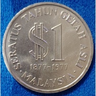 Duit Lama Malaysia Rm1 Syiling 1877-1977 100 Tahun Getah Asli