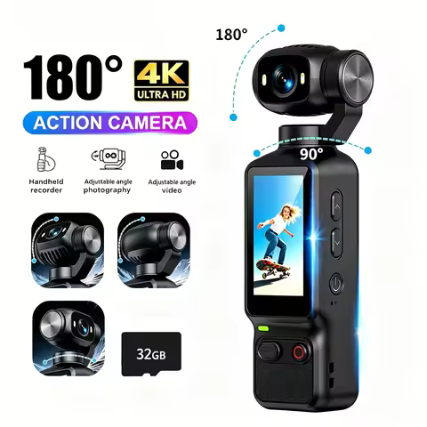 4K UHD Action Camera with 32GB Card & Tripod - Portable Vlog Camera with Image Stabilization, 180° F