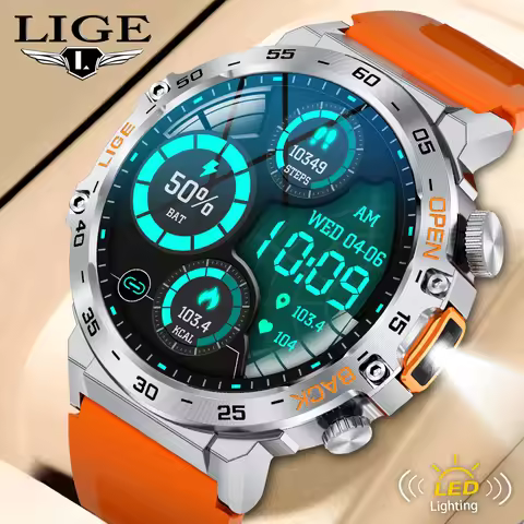 LIGE 2026 Smart Watch Men Sport Watches LED Flashlight 360*360 Ultra HD Screen Waterproof Fitness Bl
