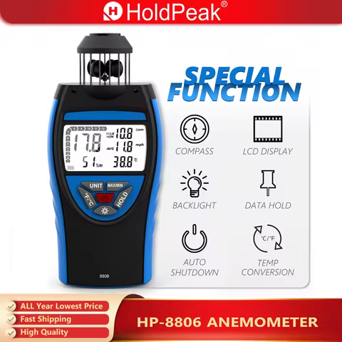 Anemometer Wind Cup Style ,0-30m/s AVG,6 Unit with Compass ,Wind Direction Measurement Backlight LCD