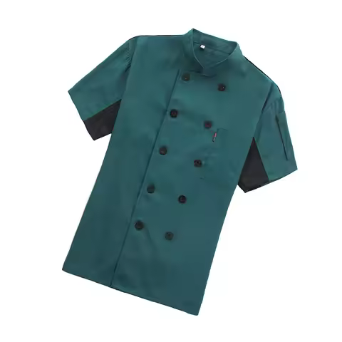 Chef Coat Short Sleeve Cook Jacket Uniform Summer Costume Dark Green M