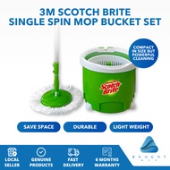 3M Scotch Brite Single Spin Mop Bucket Set Long Handle Lightweight 360 Rotating Mop Head Sturdy Bucket