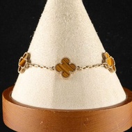 Vintage Alhambra 中號五花手鏈 新扣 18K黃金/虎眼石 S-M碼 黃金