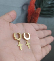 Lanz Anting Salib Jurai D990 Titanium Anti Karat Emas Awet Selamanya