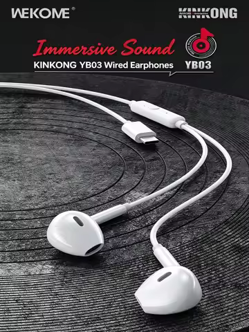 WEKOME Semi In Ear Wired Earphones with Mic 3.5mm Type C Lightning Option Hi Fi Low Latency YB03
