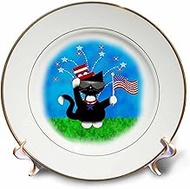 3dRose Cute Red Blue Patriotic Black White Tuxedo Cat 4th of July-Porcelain Plate, 8-inch (cp_216232