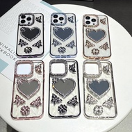Caseative for iPhone 15 Case,Plating Electroplated Love Heart Butterfly Glitter Bling Diamond Mirror