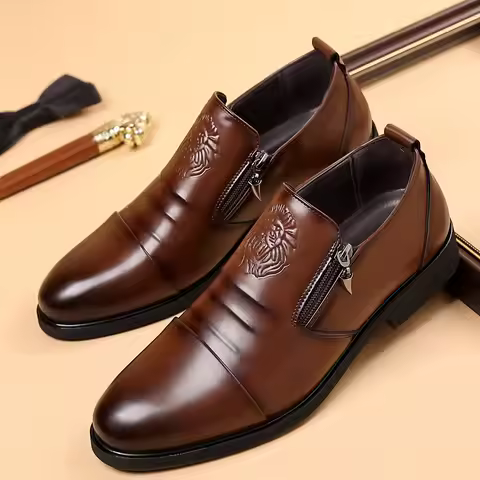 Luxury Men Oxford Shoes Retro Lion Head Zip Men Dress Shoes Office Business Loafer High Quality Men
