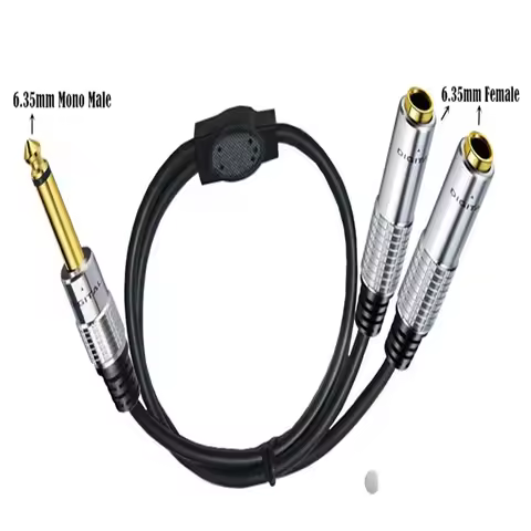 1/4 inch TS Mono Splitter Y Cable 6.35mm Mono Male Plug to Dual 6.35mm Female Jack 6.35mm to 6.35mm 