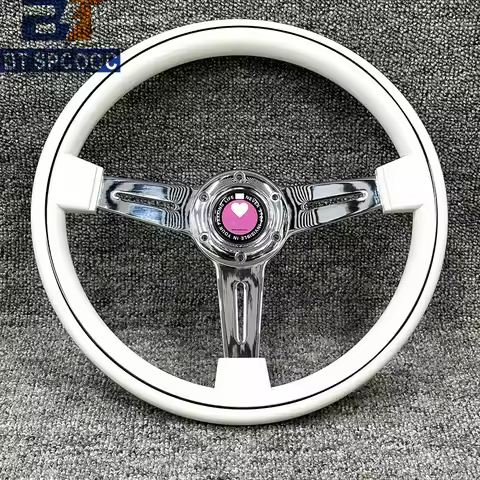 ABS White Polishing Electroplating Car Sports Steering Wheel 14inch 350mm Flat Love Universal 6 Hole