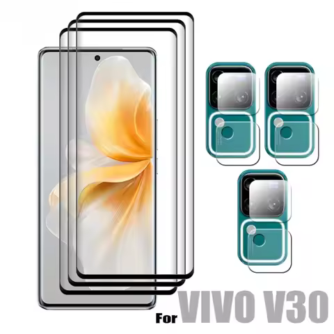 9D Curved Glass Protector For VIVO V30 Tempered Front Film and Soft Fiber Lens film For VIVO V30