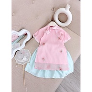 Sét áo dài cách tân cho bé gái sắc trắng kèm cv hồng áo dài tết cho bé gái -Áo Dài Mieso